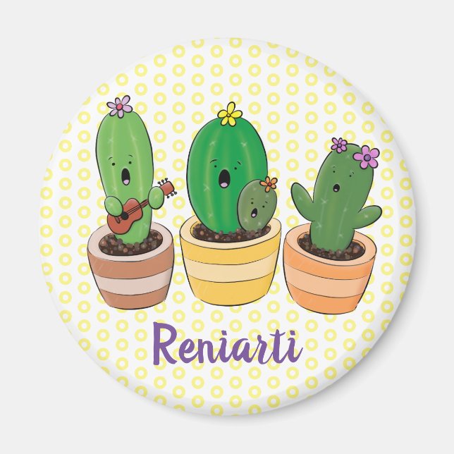 Niedliche Kaktus Trio Cartoon Illustration Magnet (Vorne)