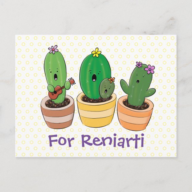 Niedliche Kaktus Trio Cartoon Illustration Postkarte (Vorderseite)