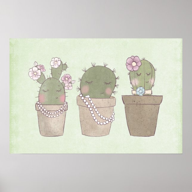 Niedliche Kaktus Trio Trageschmuck Poster (Vorne)
