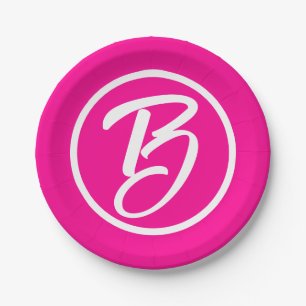 Niedliche Kalligrafie Monogramm Letter Hot Pink Pappteller