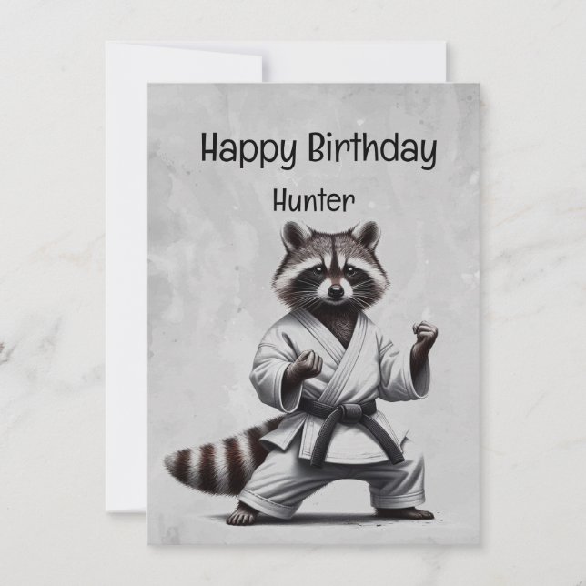 Niedliche Kampfkunst Raccoon Custom Geburtstag Karte (Vorderseite)