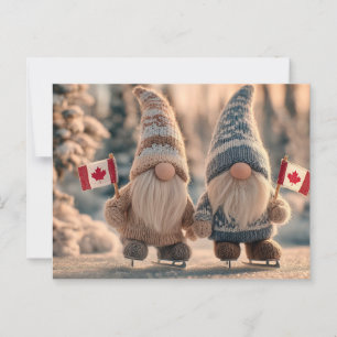 Niedliche kanadische Gnomes Ice Skaten in Snowy Wi Postkarte
