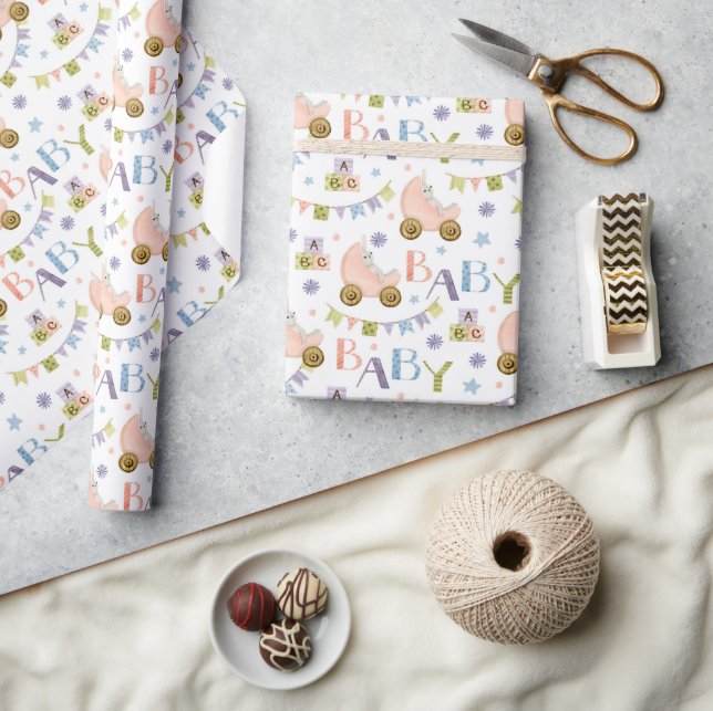 Niedliche Kaninchen-Babydusche Geschenkpapier (Kunsthandwerk)