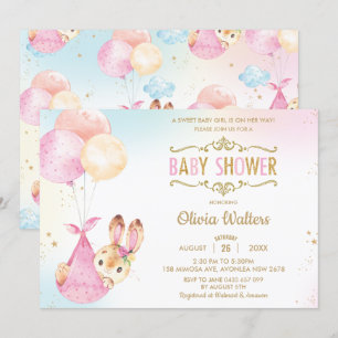 Niedliche Kaninchen-Balloons-Babydusche Einladung