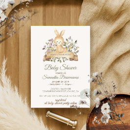 Niedliche Kaninchen Botanische Ribbon Babydusche Einladung