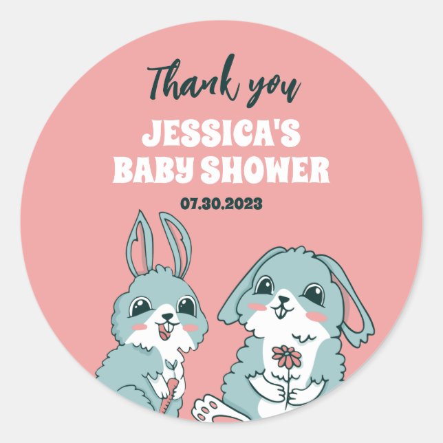 Niedliche Kaninchen Cartoon Babydusche Runder Aufkleber (Vorderseite)