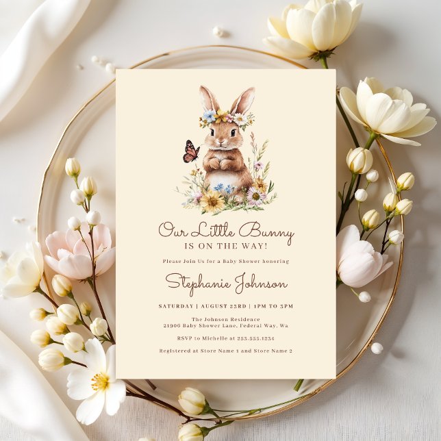 Niedliche Kaninchen-Frühlingsdusche Einladung (Cute Bunny Rabbit Spring Floral Baby Shower Invitation)