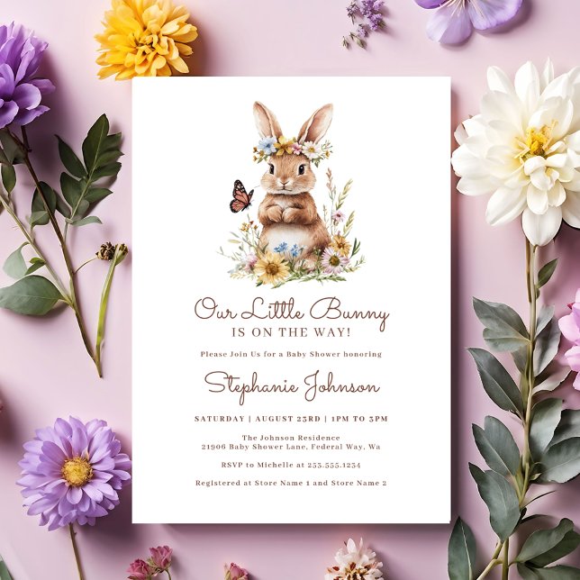 Niedliche Kaninchen-Frühlingsdusche Einladung (Cute Bunny Rabbit Spring Floral Baby Shower Invitation)