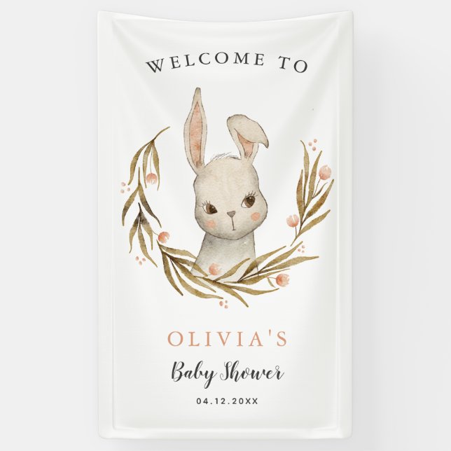 Niedliche Kaninchen-Girl-Babydusche Willkommen Banner (Vertikal)