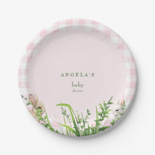 Niedliche Kaninchen Pink Gingham Baby Girl Dusche Pappteller