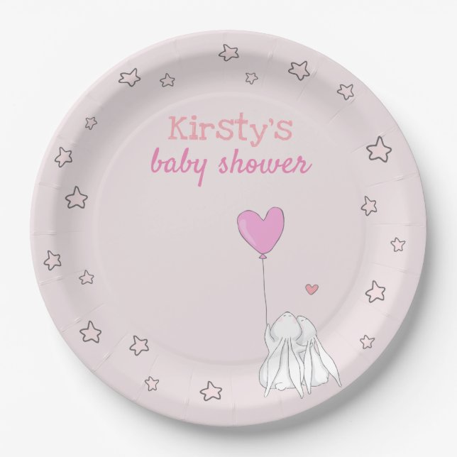 Niedliche Kaninchen - Rosa Babydusche Pappteller (Vorderseite)