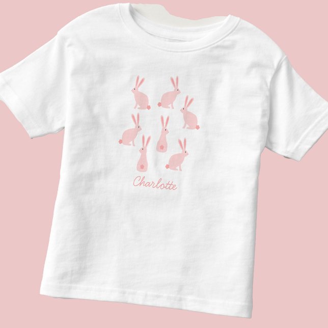 Niedliche Kaninchen Rosa Personalisiert Kleinkind T-shirt (Cute bunny rabbit personalized t-shirt)
