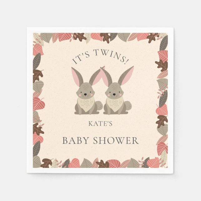 Niedliche Kaninchen Twins Woodland Animals Kinderd Serviette (Vorderseite)