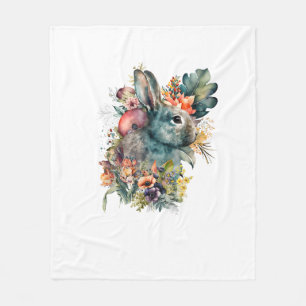 Niedliche Kaninchenfarbe mit Blume Fleecedecke