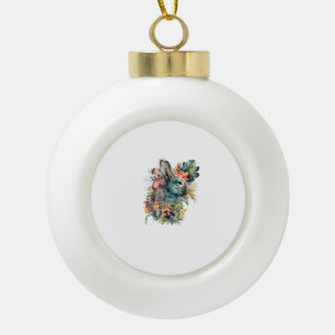 Niedliche Kaninchenfarbe mit Blume Keramik Kugel-Ornament