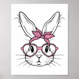 Niedliche Kaninchengesicht mit Bandana Herz Gles E Poster