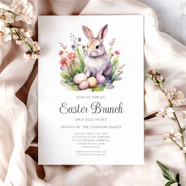 Niedliche Kaninchenjagd und Osterbrunch Einladung (Cute Rabbit Egg Hunt And Easter Brunch Invitation)