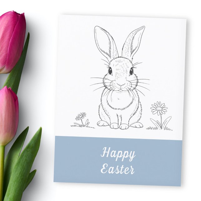 Niedliche Kaninchenlinie Art - Happy Easter Postkarte (Cute Rabbit Line Art - Happy Easter Postcard)