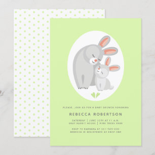 Niedliche Kaninchenmutter, hellgrüne Babydusche Einladung