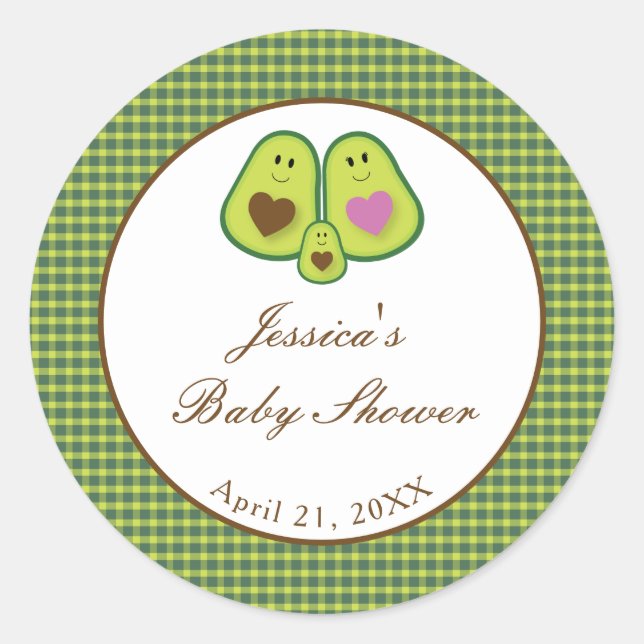 Niedliche Karierte Avocado Gender Neutral Baby Dus Runder Aufkleber (Vorderseite)