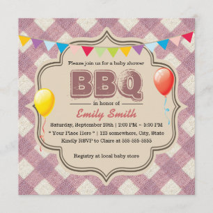 Niedliche karierte Baby-Dusche GRILLEN Party Einladung
