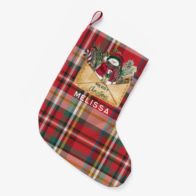 Niedliche Karierte rustikale Skriptferien Personal Kleiner Weihnachtsstrumpf (Vorderansicht (hängend))