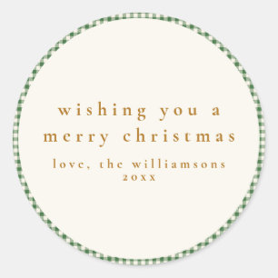 Niedliche Karierte Weihnachtswünsche Runder Aufkleber