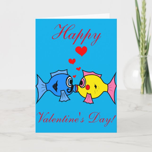 Niedliche Karte küssenden Fischevalentines Tages (Vorderseite)