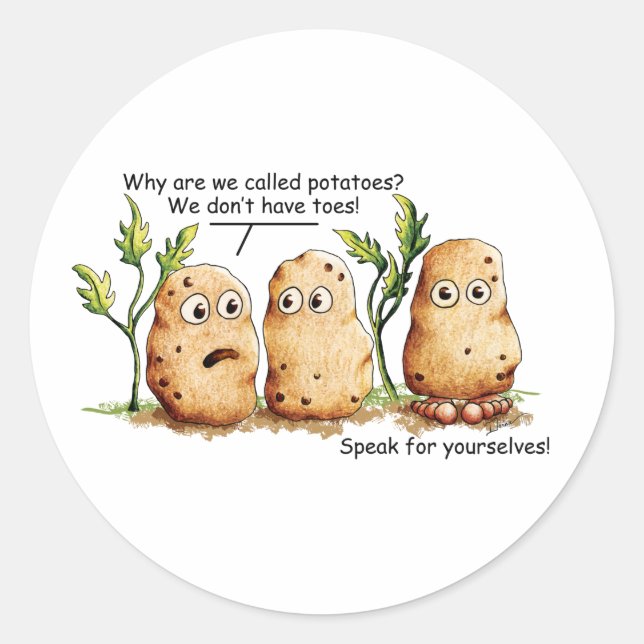 Niedliche Kartoffeln haben Zehen Funny Potato Pun Runder Aufkleber (Vorderseite)