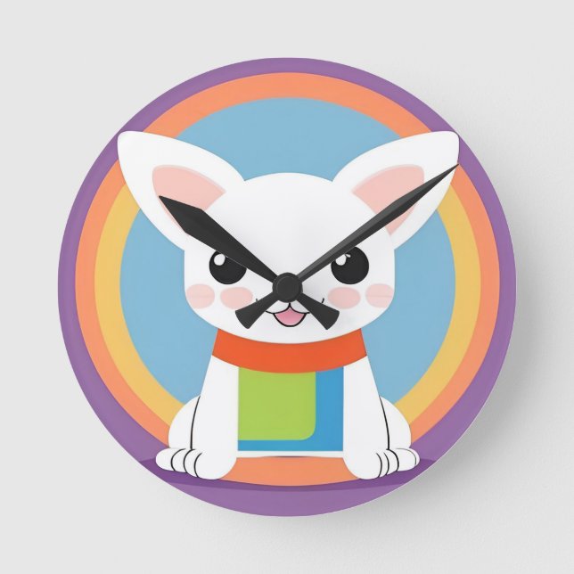Niedliche Kartoon Dog Illustration Runde Wanduhr (Vorderseite)
