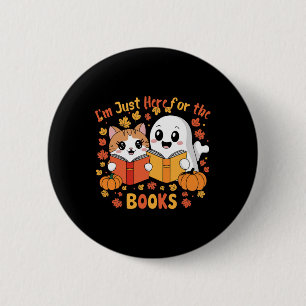 Niedliche Kat- und Ghost-Reading Halloween-Büchers Button