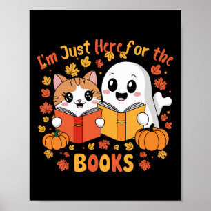Niedliche Kat- und Ghost-Reading Halloween-Büchers Poster