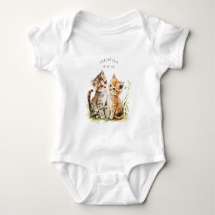 Niedliche Kätzchen Aquarellfarben Blume Baby Strampler