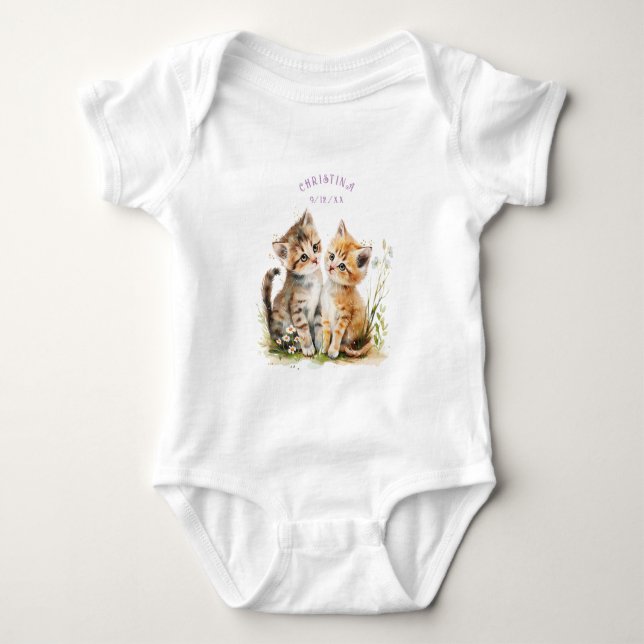 Niedliche Kätzchen Aquarellfarben Blume Baby Strampler (Vorderseite)