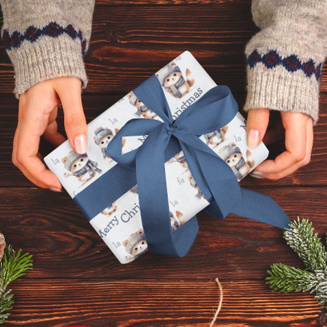 Niedliche Kätzchen Blue Fa La Frische Weihnachten Geschenkpapier (Von Creator hochgeladen)