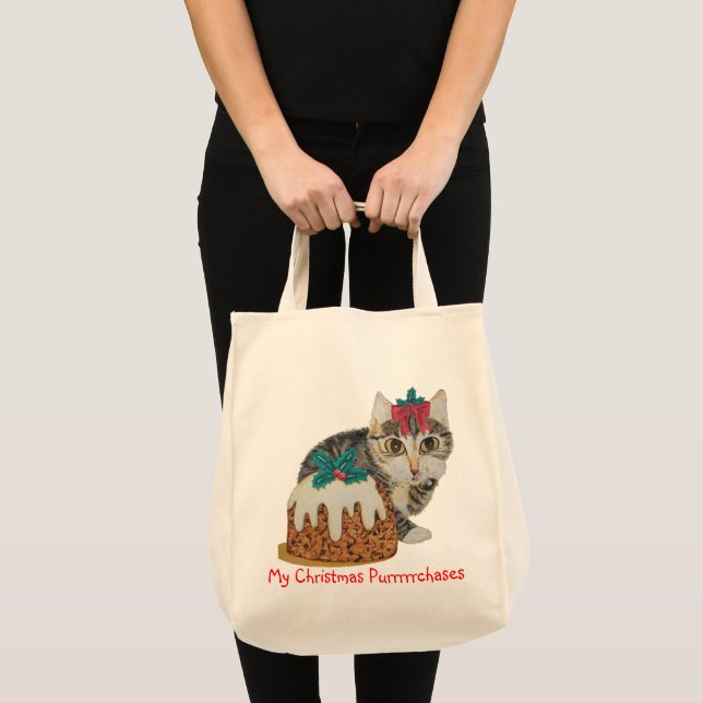 niedliche Kätzchen-Graukatze im Weihnachtsgeschmac Tragetasche (Vorderseite (Produkt))