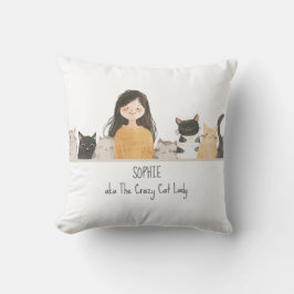 Niedliche Kätzchen Illustration Crazy Cat Lady mit Kissen