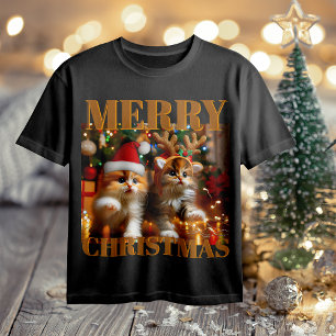 Niedliche Kätzchen mit dem Weihnachtsmann und Rent T-Shirt