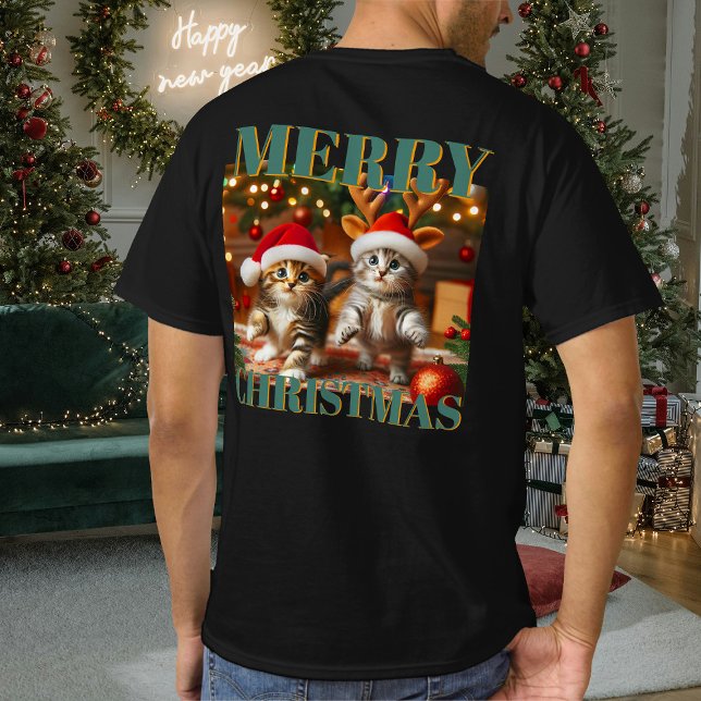 Niedliche Kätzchen mit dem Weihnachtsmann und Rent T-Shirt (Von Creator hochgeladen)