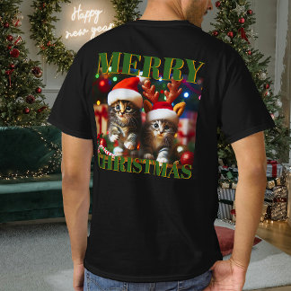 Niedliche Kätzchen mit dem Weihnachtsmann und Rent T-Shirt