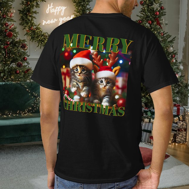 Niedliche Kätzchen mit dem Weihnachtsmann und Rent T-Shirt (Von Creator hochgeladen)