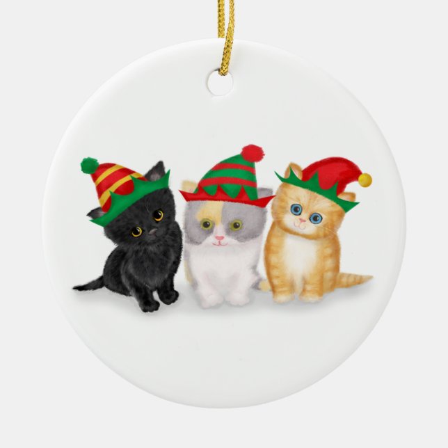 Niedliche Kätzchen personalisierter Weihnachtsbaum Keramik Ornament (Vorne)