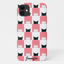 Niedliche Kätzchen Schwarz-weiß rosa Case-Mate iPhone Hülle