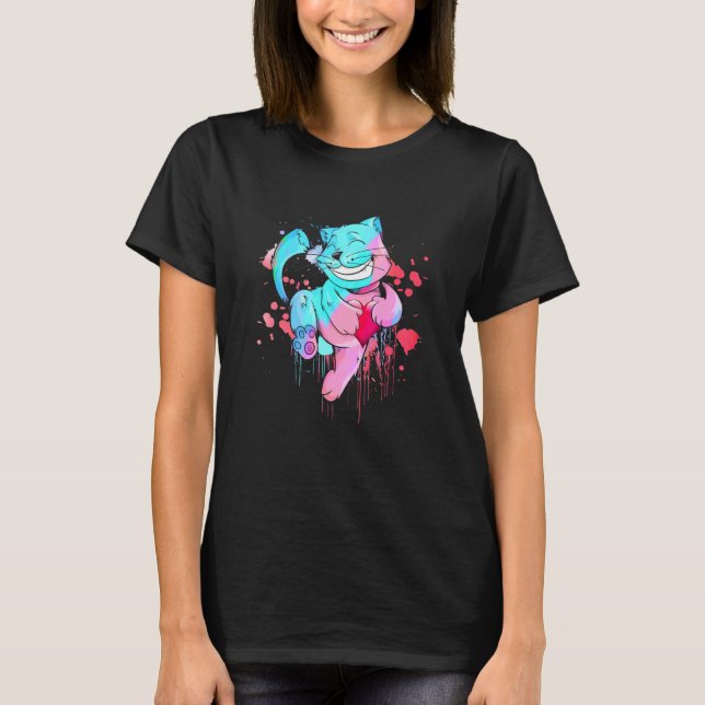 Niedliche Kätzchen umarmt eine herzfarbenfrohe Kun T-Shirt (Vorderseite)