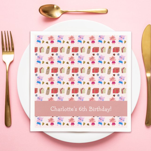 Niedliche Kätzchen und Geschenke Muster Pink Kinde Serviette (Von Creator hochgeladen)