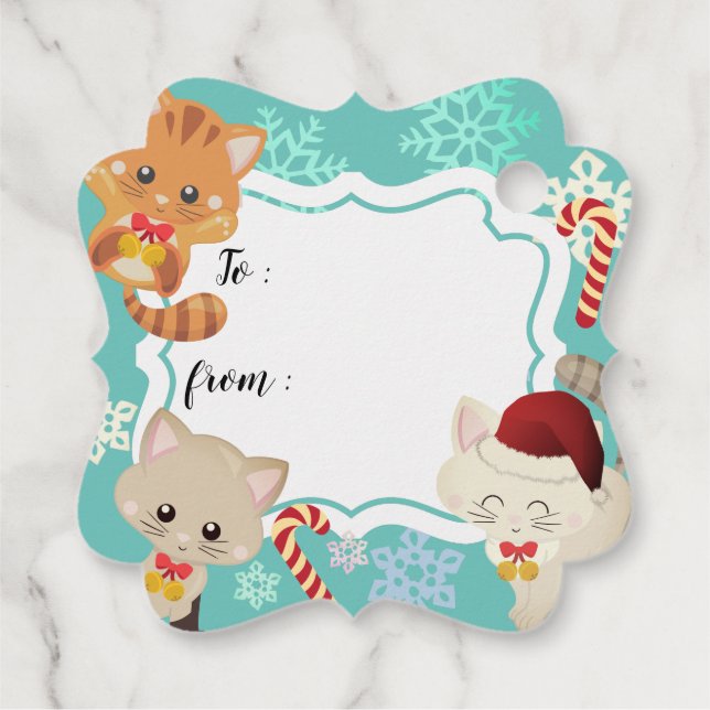 Niedliche Kätzchen und Schneeflocken Weihnachtsges Geschenkanhänger (Rückseite)
