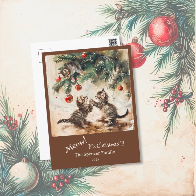 Niedliche Kätzchen Weihnachtsbaum Feiertagspostkarte (Cute Kittens Christmas Tree Postcard)