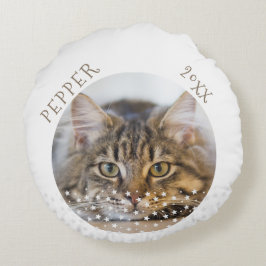 Niedliche Katze 2 Fotos Star Muster Weihnachten Rundes Kissen