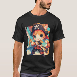 Niedliche Katze as Pirate Kawaii Anime T-Shirt