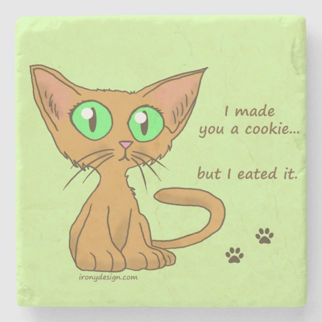 Niedliche Katze aß Ihr Plätzchen Steinuntersetzer (Vorderseite)